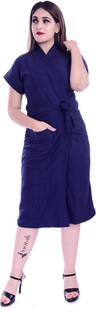 Poorak Navy Blue Free Size Bath Robe