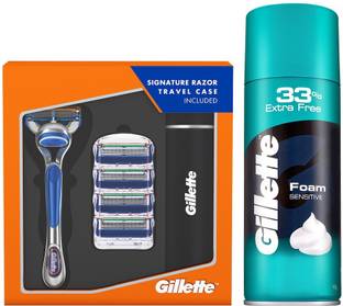 Gillette Fusion Razor Plus Carts 4s Sensitive Foam 418 g, Men
