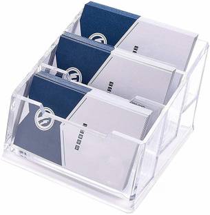 VR Creatives 3 Compartments Acrylic Business Card Holder, Plastic Business Card Stand Organizer for Office, Table Organizer 104