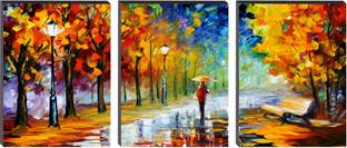 Masstone Romantic Couple Forest Street View Modern Art 3 Piece MDF Painting Digital Reprint 12 inch x 27 inch Painting