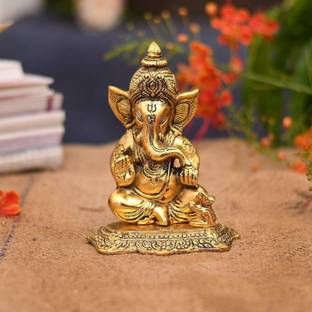 Collectible India Plated Ganesha Idol Car Dashboard Statue Decorative Showpiece  -  16.51 cm