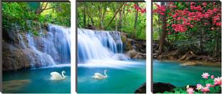 Masstone Vastu Natural Water Fall 3 Piece MDF Painting Digital Reprint 12 inch x 27 inch Painting