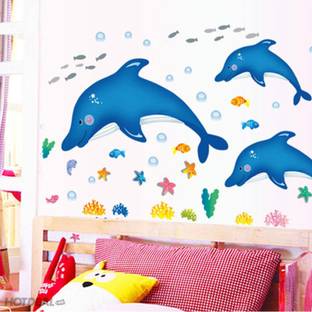 Aquire 170 cm Wall Kids Room Baby Nursery Cartoon Dolphin Star Fish Underwater Creatures Decal Self Adhesive Sticker