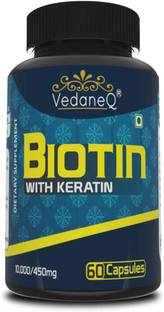VedaneQ Biotin 10000mcg with Keratin for Hair, Nails & Skin 60 Capsules