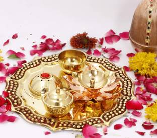 Flipkart SmartBuy Designer Brass Pooja Aarti Thali, Spiritual Gfit Item, 8'' Inch Brass