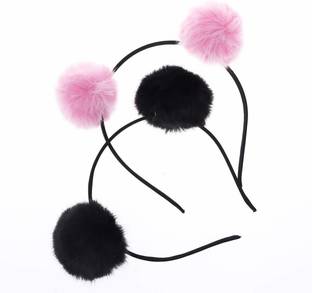 FNB 2pcs Cute Pompom Ball Cat Ears Headband Hair Band