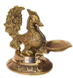 Tangerine Handcrafted Brass Traditional Peacock Diya-6 inch Brass Table Diya