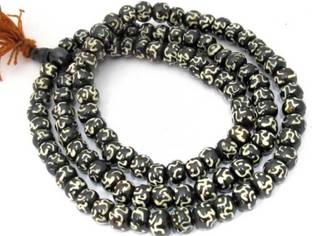 Bansiwal Tibetan Black Mala/ Rosary with Om Printed Design for Japa/ Chanting Mala Glass Necklace