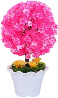 SEHAZ ARTWORKS Bush-Pink Bonsai Wild Artificial Plant  with Pot