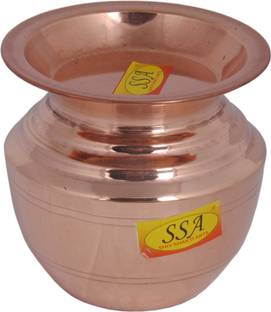 Shivshakti Arts Handmade Pure Copper Kumbha Kalash/Lota With Lid Rounded & Curved Design Volume=700 ML For diwali, Pooja, Festival-Home Decoration::Set Of 1 Copper Kalash