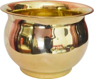 Tangerine Handcrafted Brass Plain Planter Pot- Size Dia- 12 x Height- 8.5 inch Plant Container Set