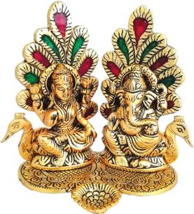 WELLWISHERS CRAFT Laxmi Ganesh Idol Diya Peacock Design Decorative Showpiece  -  16 cm