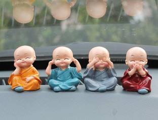 Lvi Craft Baby Monk Buddha Set Of 4 Statue for Home Office Car Dashboard Decor Decorative Showpiece  -  6 cm
