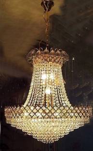 Shri Mahal Antiques Orginal K/9 Diamond LED Crystal Jhumar White & Warm White Light Chandelier Ceiling Lamp