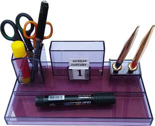 PANKU 4 Compartments Acrylic, Plastic Pen Stand