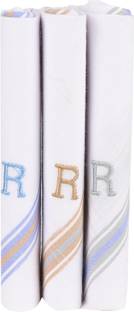 poksi cotton white handkerchief-R Handkerchief (Initial-R) (Pack of 3) ["White"] Handkerchief