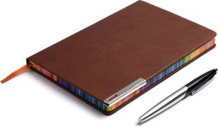 PAPERLLA CINNAMON BROWN UNDATED NOTEBOOK DIARY - Unique A5 Pocket Stationery Travel Journ Pen Gift Set