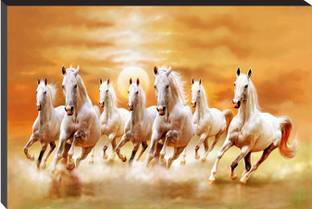 Masstone Vastu Seven Running Horses Self Adhesive 6mm MDF Panel Painting Digital Reprint 12 inch x 18 inch Painting