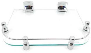 Sparkraze High Quality Small Piller Heavy Plastic Nano Brackets 12 By 9 inch Multipurpose Speaker/ Set Top Box Glass Wall Shelf Glass Wall Shelf