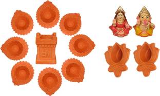 SUNINOW clay / terracota diya for diwali Terracotta (Pack of 13) Table Diya Set