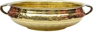 TANGERINE Handcrafted Brass Uruli Pot with Lacquer Finish- Diameter 16" Decorative Showpiece  -  14 cm