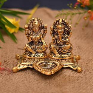Collectible India Laxmi Ganesh Idol showpiece -Brass Diya Oil Lamp For Diwali Puja Decorative Showpiece  -  20.32 cm