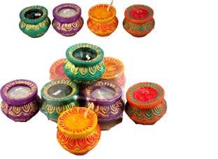 HndB Matki table diya set |clay / terracota diya for diwali | diya for pooja Earthenware (Pack of 12) Table Diya Set
