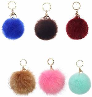 One Point Collections 6 Pieces Faux Fur Ball Pom Pom Keychain Fluffy Ball Key Chain Key Chain
