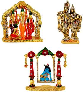 Le Ram-Darbar (Small) Lord Radha-Krishna Shri Krishn (Oxidised) Krishna (Krishn) Laddu Gopal on Swing Idol / Statue for Home Office Shop Car Dashboard & Gift Decorative Showpiece  -  12 cm