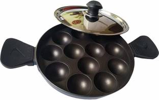 VINOD Non Stick 12 Cavity Appam Patra with Lid | Paniyarrakal/Paniyaram/Appam Pan/Maker/Pan Cake Maker with Lid 1 L capacity 20 cm diameter