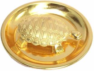 VibeX ®Fengshui Vastu Tortoise Turtle with Plate (4 Inches, Gold) Decorative Showpiece  -  1 cm