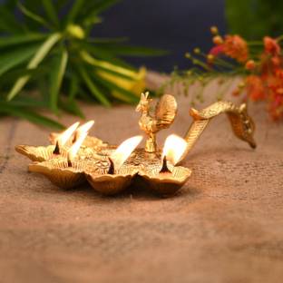 Chhariya Crafts Metal 5 Face Diya For Home And Office Aluminium Table Diya