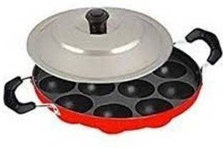 wrypro Adequate 12 Cavity Appam Maker Paniarakkal with Lid 1 L capacity 23 cm diameter