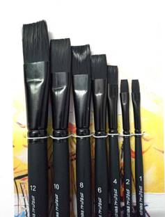 ART PAVILION HOBBY SERIES BLACK HAIR FLAT BRUSH SET PACK OF 7 (BLACK)