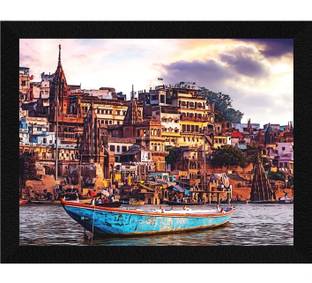 ArtX Varanasi Ghat Framed Wall Painting For Home Decorative Ink 10.5 inch x 13.5 inch Painting