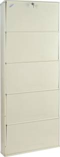 Babbar steel 26 Inches Wide 5 Door Powder Coated Wall Mounted Metallic Shoe Rack (Ivory ,5 Shelves) Metal Shoe Rack