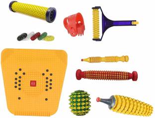 AHCS Stress Mat Combo Kit -Set of 9 Acupressure Wooden Foot Roller Magnetic Massager