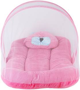 FASHIO Nylon Kids Washable Velvet Baby Bedding Set With Fold able Mattress Mosquito Net