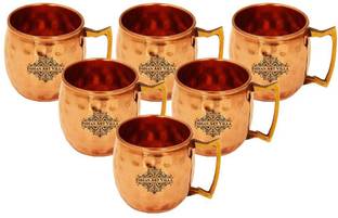 IndianArtVilla Set of 6 Copper Shot Round M Copper Beer Mug