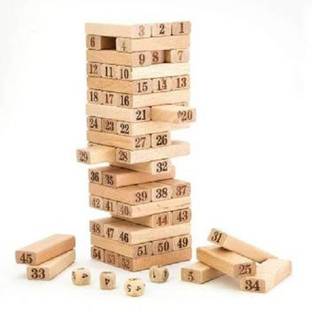 AP INT 51 Pcs Blocks 4 Dices Wooden Tumbling Stacking Jenga Building Tower Game