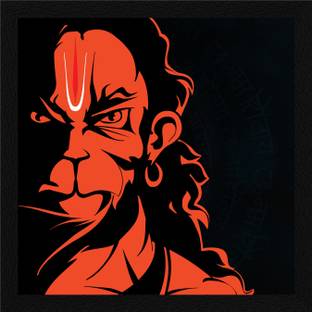 ArtX Hanuman Ji Bajrang Bali with Mantra Framed Painting For Home Decorative Ink 13 inch x 13 inch Painting