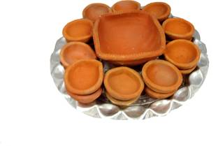 SUNINOW Handmade Clay Diya Diwali Pooja Thali | Diya for Diwali Terracotta