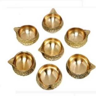 Regallo Pure Brass Diya for Lakshmi Pujan on Diwali Brass (Pack of 7) Table Diya Set