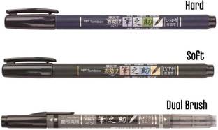 Tombow Tombow Fudenosuke Brush Pen 3 Type Set, Hard (GCD-111), Soft (GCD-112), Dual Brush(GCD-121) Calligraphy