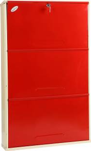 Babbar steel 26 Inches Wide 3 Door Powder Coated Wall Mounted Metallic Shoe Rack (Ivory Red,3 Shelves) Metal Shoe Rack