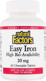 Natural Factors Easy Iron, Fruit Flavor, 20 mg, 60 Chewable Tablets