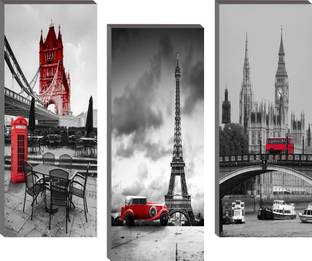 Masstone Beautiful Wonder Landmark Modern Art 3 Piece MDF Panel Painting Digital Reprint 15 inch x 18 inch Painting