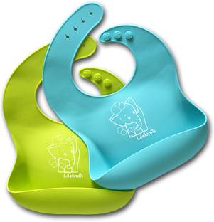 Lifekrafts Pack of 2 Blue and Green soft Silicon bibs for Kids, Babies