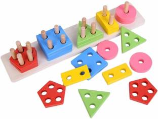Authfort Learning Toys,Wooden Geometric Shape Sorter (Multicolor)