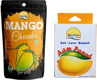 Kamdhenu Foods Dried Fruit Mango Chunks and Aam Papad (Mango Fruit) Healthy Snacks Combo Pack (Pack of 2) Mango, Mango
